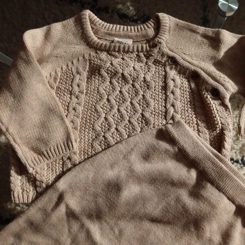 Set twist knit cotton beige Bebe Holic