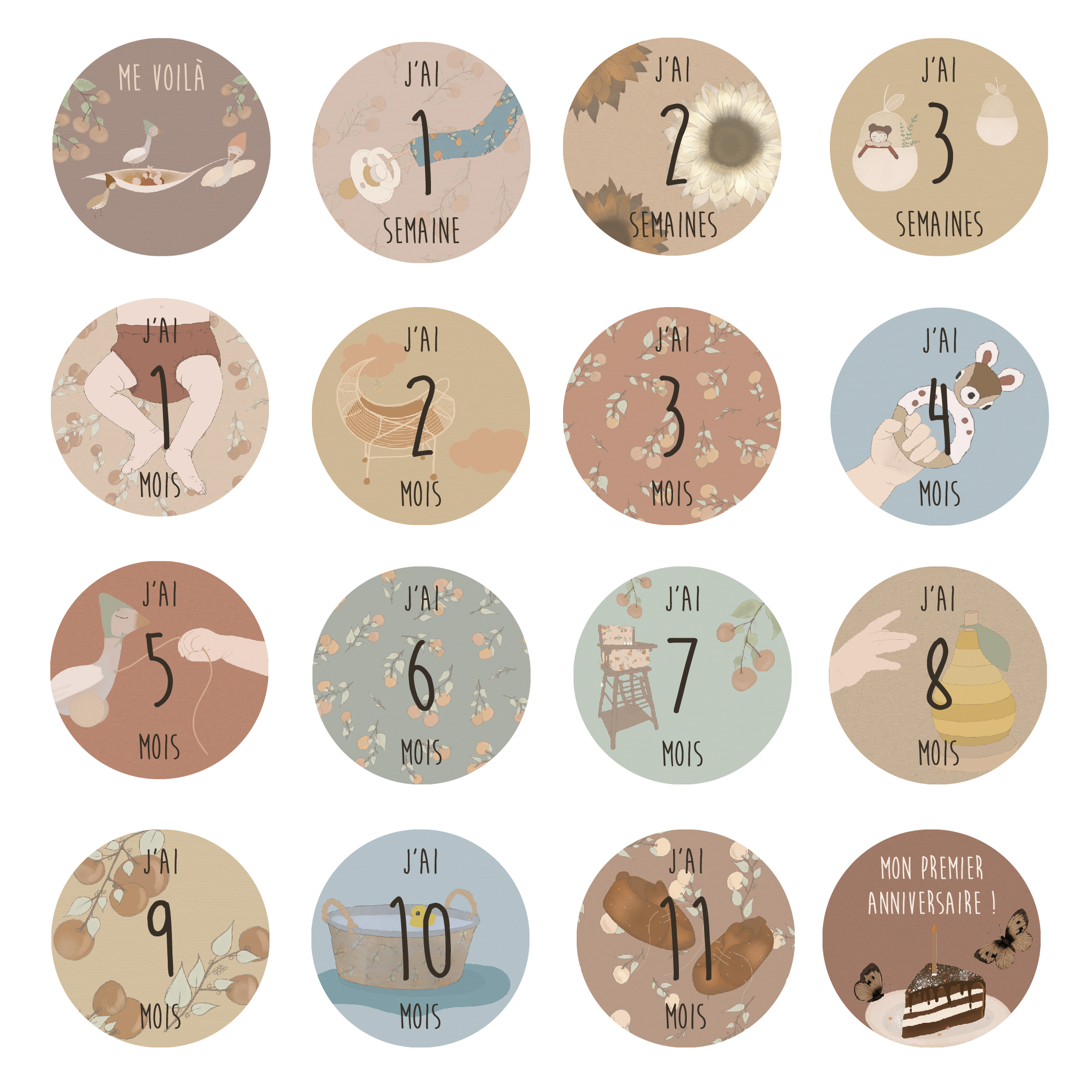 Lot de 24 cartes étapes : premiers jours, premières semaines et premiers  mois de bébé