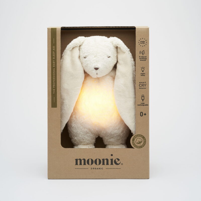 Veilleuse musicale lapin biologique blanc polaire Moonie